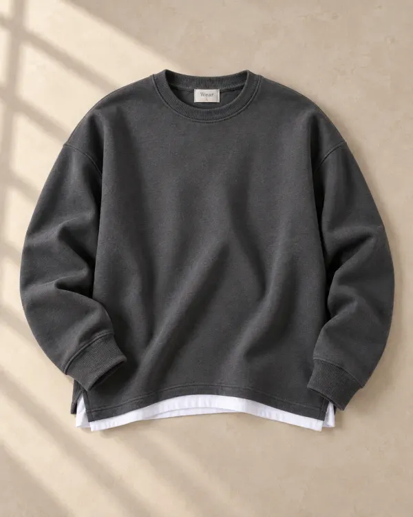 Altlı Oversize Bisiklet Yaka Sweatshirt - Antrasit