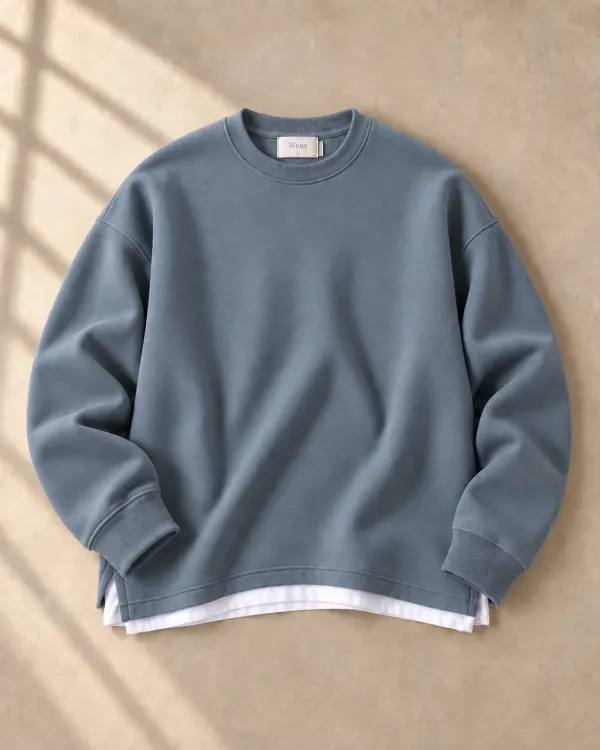 Altlı Oversize Bisiklet Yaka Sweatshirt - Füme