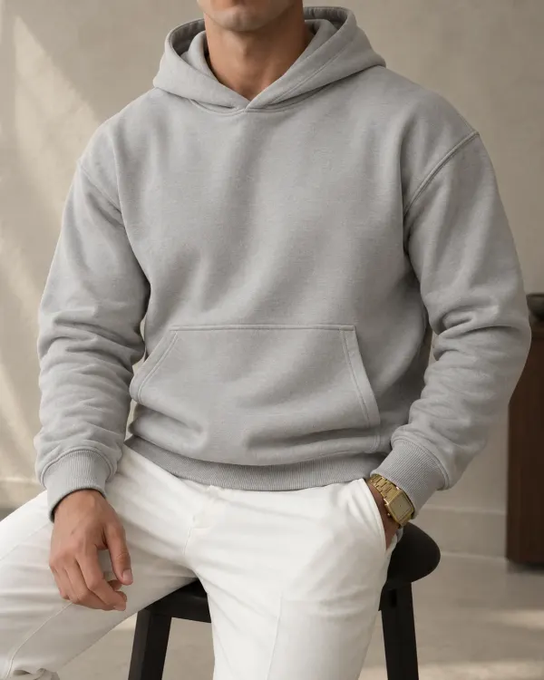 Kapüşonlu Basic Sweatshirt - Açık Gri