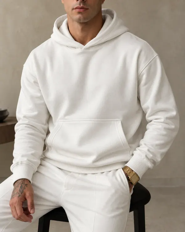 Kapüşonlu Basic Sweatshirt - Beyaz