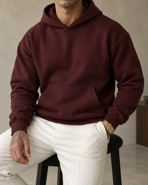 Kapüşonlu Basic Sweatshirt - Bordo