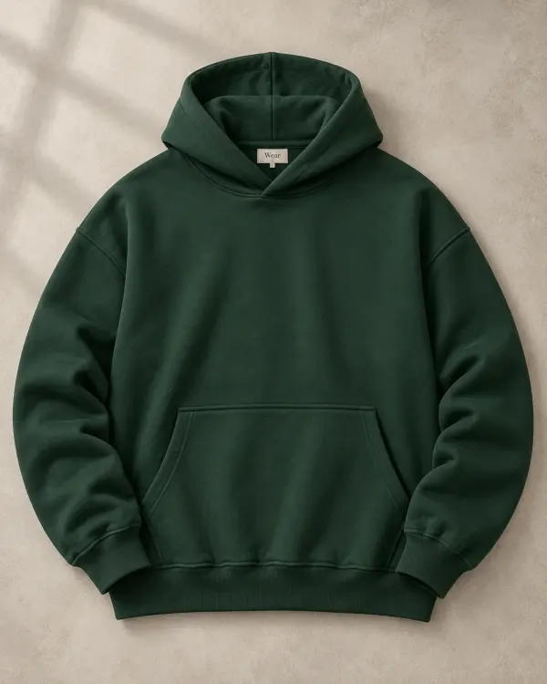 Kapüşonlu Basic Sweatshirt - Koyu Yeşil