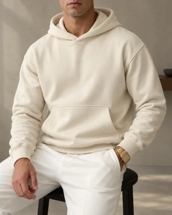 Kapüşonlu Basic Sweatshirt - Krem