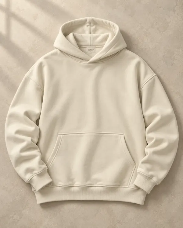 Kapüşonlu Basic Sweatshirt - Krem