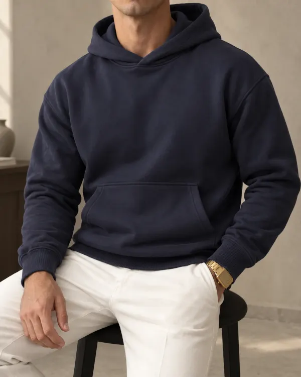 Kapüşonlu Basic Sweatshirt - Lacivert
