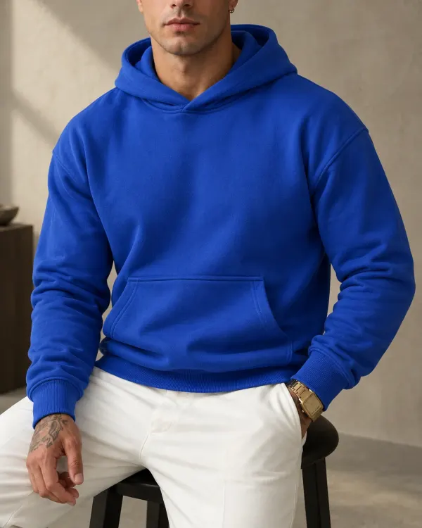 Kapüşonlu Basic Sweatshirt - Mavi