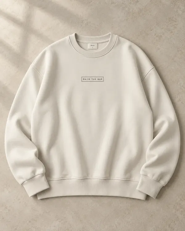 Baskılı Bisiklet Yaka Sweatshirt - Ekru
