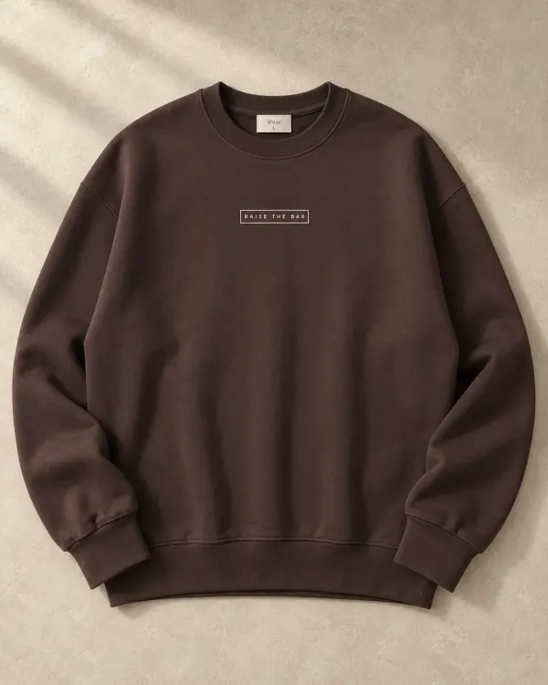 Baskılı Bisiklet Yaka Sweatshirt - Kahverengi