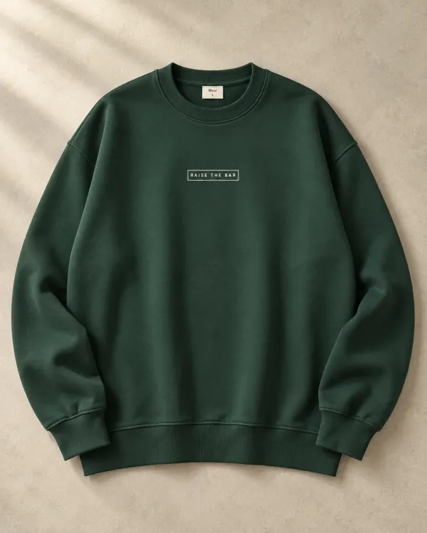 Baskılı Bisiklet Yaka Sweatshirt - Koyu Yeşil