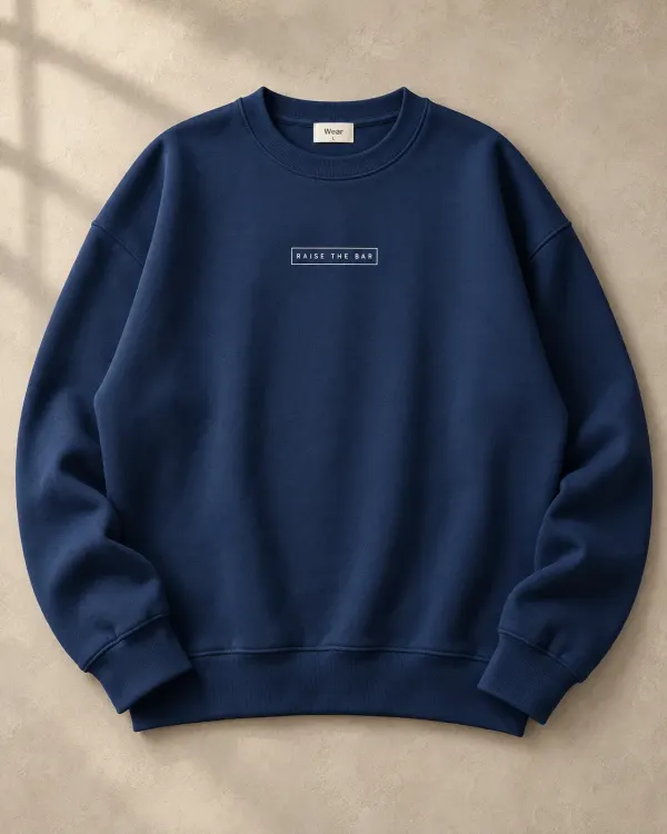 Baskılı Bisiklet Yaka Sweatshirt - Lacivert