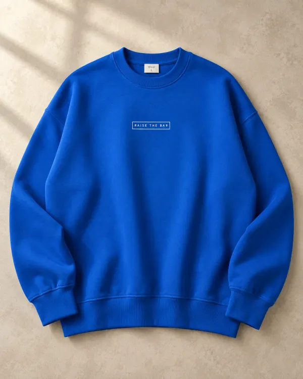 Baskılı Bisiklet Yaka Sweatshirt - Mavi