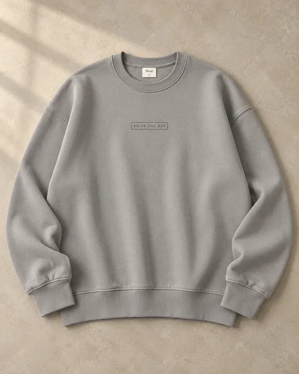 Baskılı Bisiklet Yaka Sweatshirt - Taş Grisi