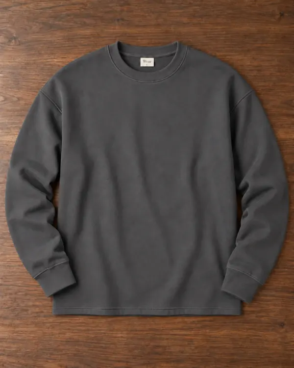 Düz Bisiklet Yaka Sweatshirt - Antrasit