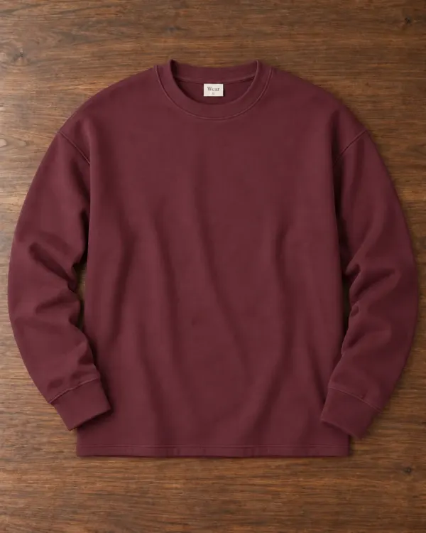 Düz Bisiklet Yaka Sweatshirt - Bordo
