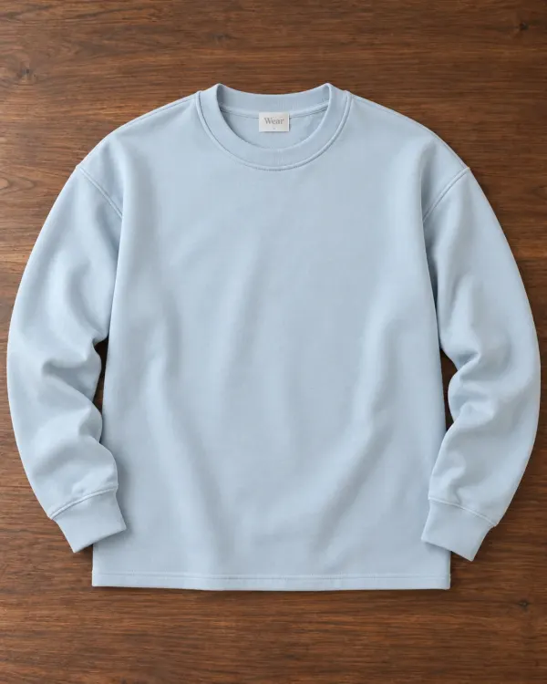 Düz Bisiklet Yaka Sweatshirt - Buz Mavisi