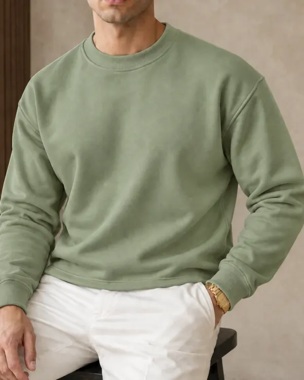 Düz Bisiklet Yaka Sweatshirt - Çağla