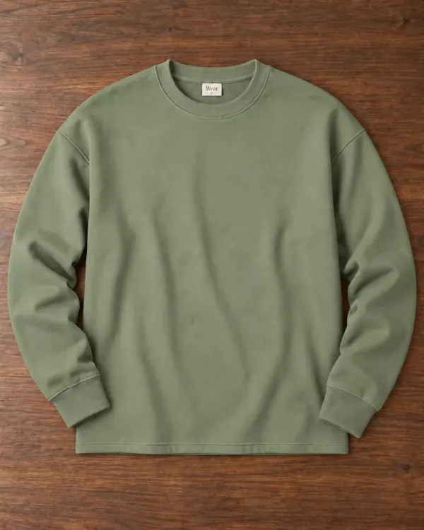Düz Bisiklet Yaka Sweatshirt - Çağla