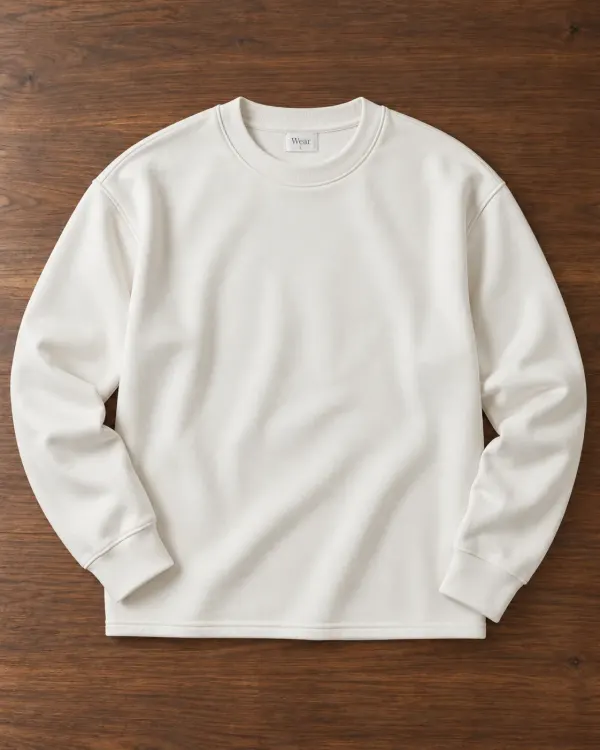 Düz Bisiklet Yaka Sweatshirt - Ekru