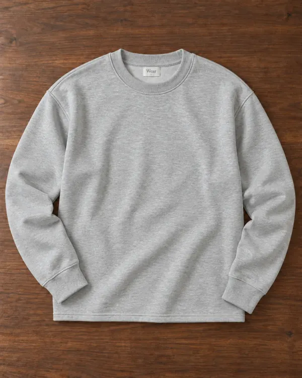 Düz Bisiklet Yaka Sweatshirt - Gri Melanj