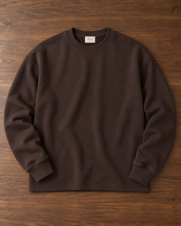 Düz Bisiklet Yaka Sweatshirt - Kahverengi