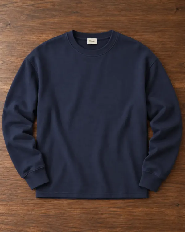 Düz Bisiklet Yaka Sweatshirt - Lacivert
