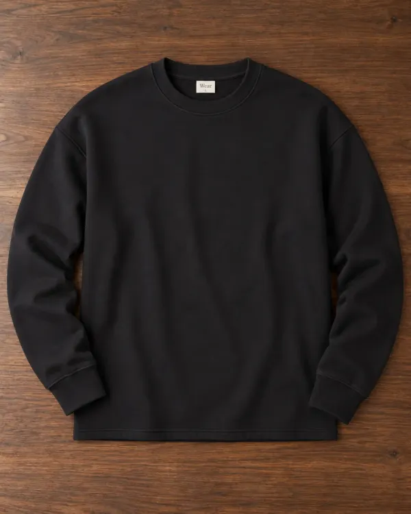 Düz Bisiklet Yaka Sweatshirt - Siyah