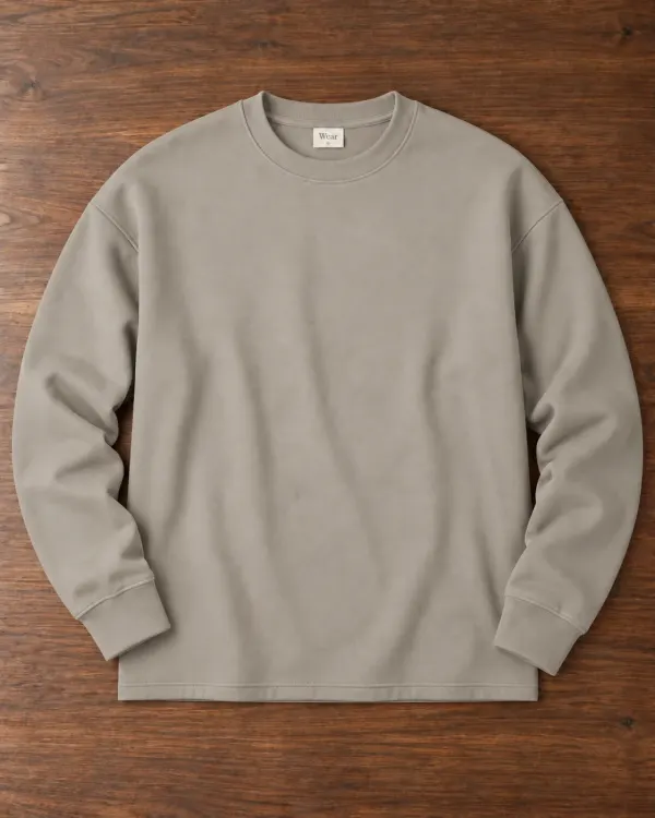 Düz Bisiklet Yaka Sweatshirt - Taş