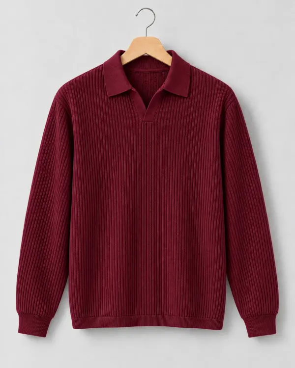 Dokulu Polo Yaka Kazak - Bordo