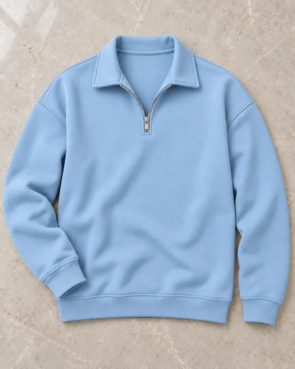 Yarım Fermuarlı Sweatshirt - Açık Mavi