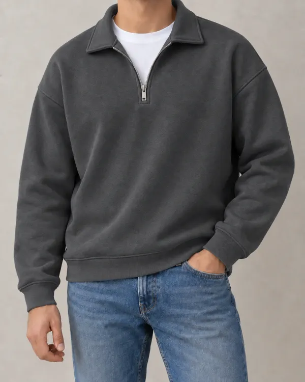 Yarım Fermuarlı Sweatshirt - Antrasit