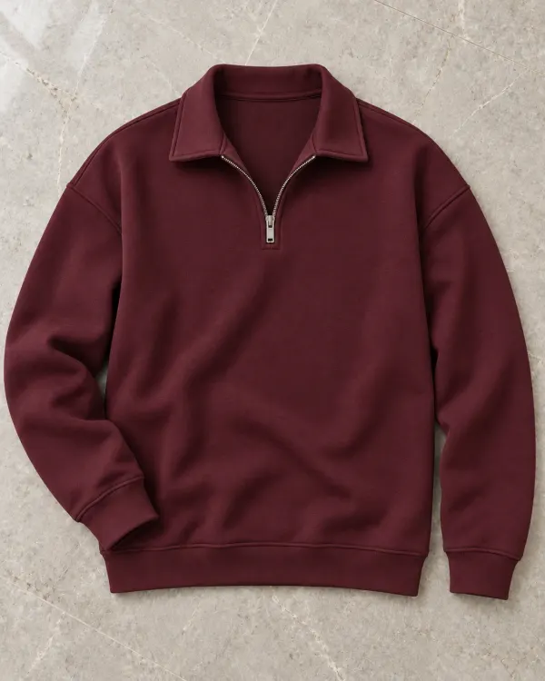 Yarım Fermuarlı Sweatshirt - Bordo