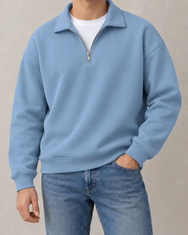 Yarım Fermuarlı Sweatshirt - Buz Mavisi