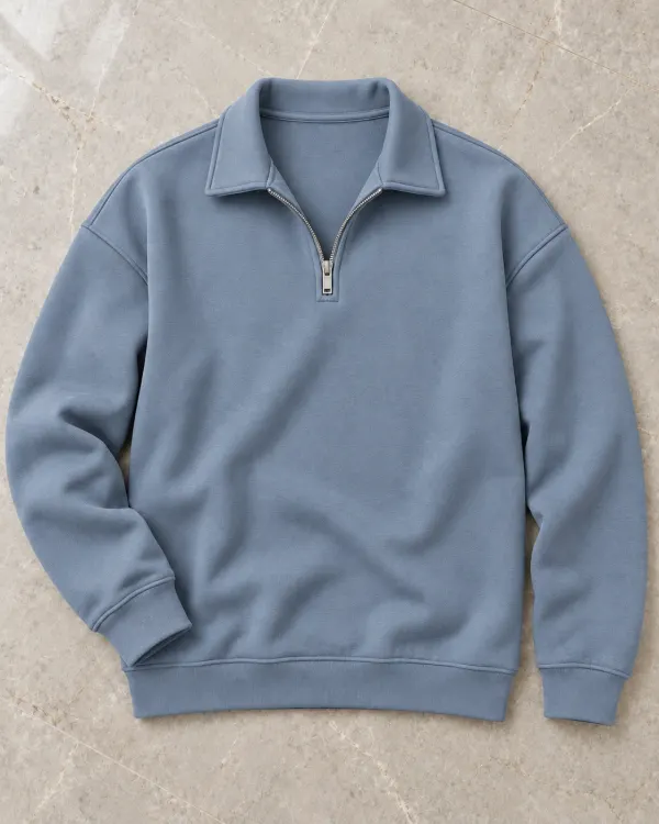 Yarım Fermuarlı Sweatshirt - Buz Mavisi