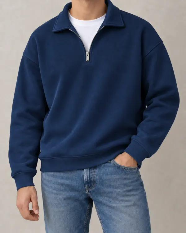 Yarım Fermuarlı Sweatshirt - Lacivert