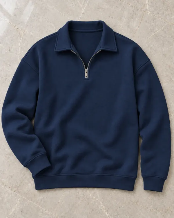 Yarım Fermuarlı Sweatshirt - Lacivert