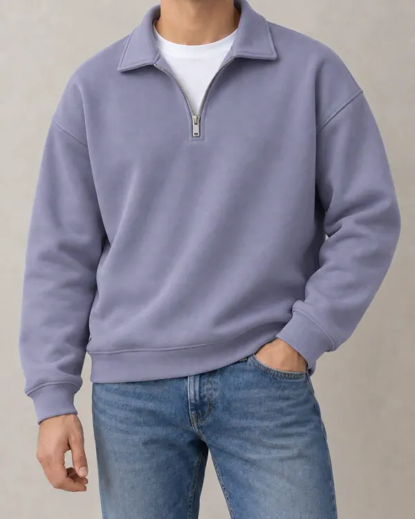 Yarım Fermuarlı Sweatshirt - Lavanta Grisi
