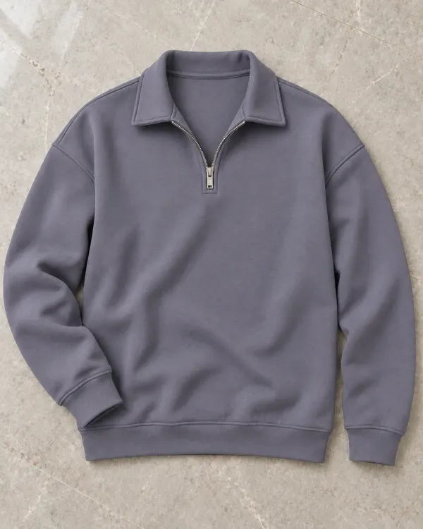Yarım Fermuarlı Sweatshirt - Lavanta Grisi