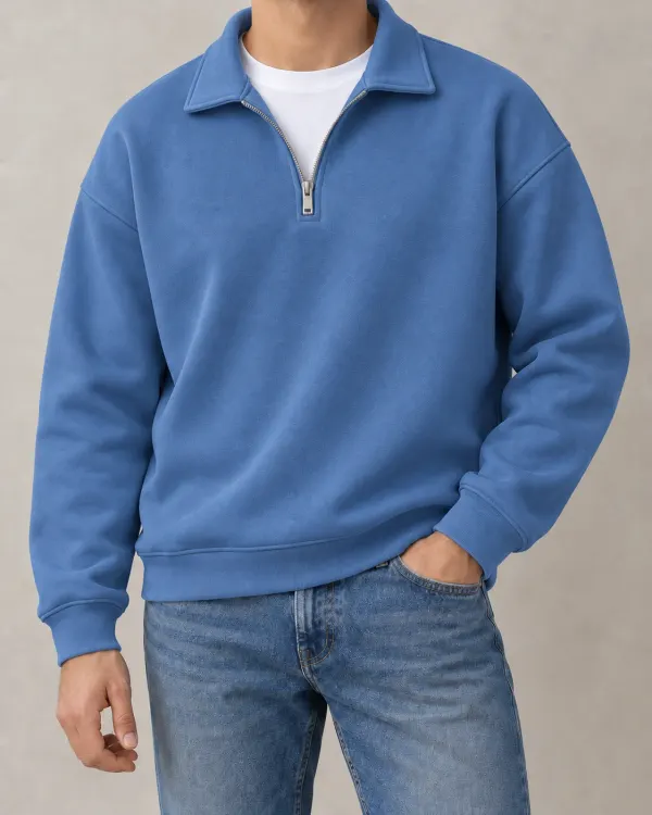 Yarım Fermuarlı Sweatshirt - Mavi