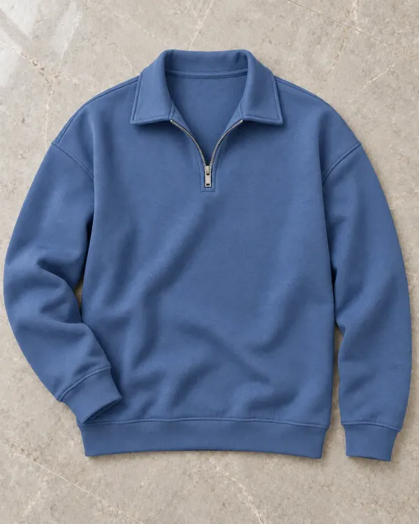 Yarım Fermuarlı Sweatshirt - Mavi