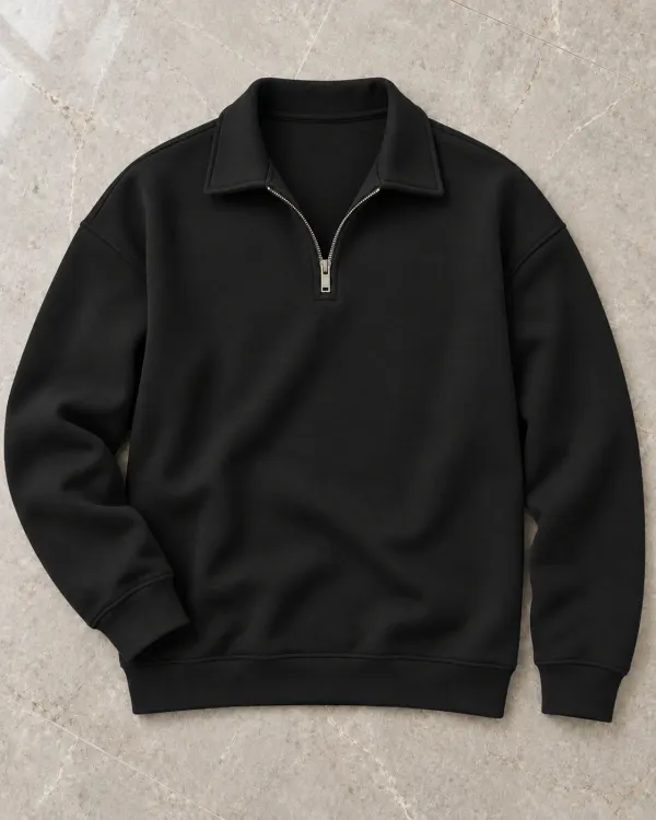 Yarım Fermuarlı Sweatshirt - Siyah
