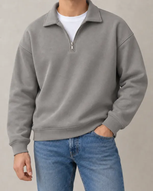 Yarım Fermuarlı Sweatshirt - Taş Grisi