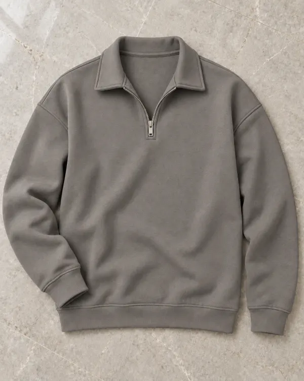Yarım Fermuarlı Sweatshirt - Taş Grisi