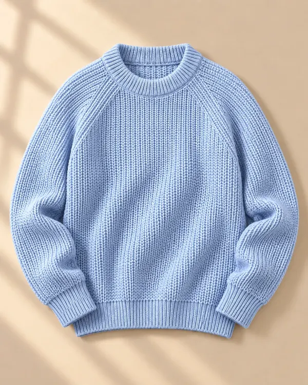 Kalın Örgü Reglan Kol Kazak - Açık Mavi