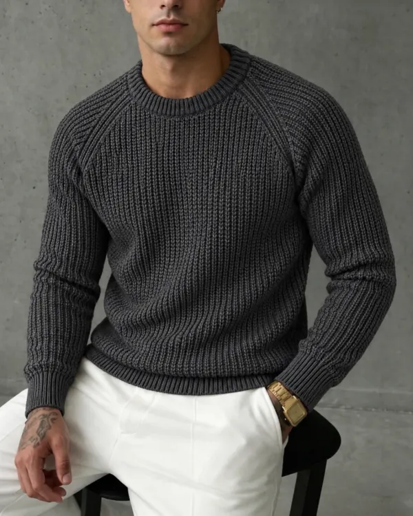 Kalın Örgü Reglan Kol Kazak - Füme