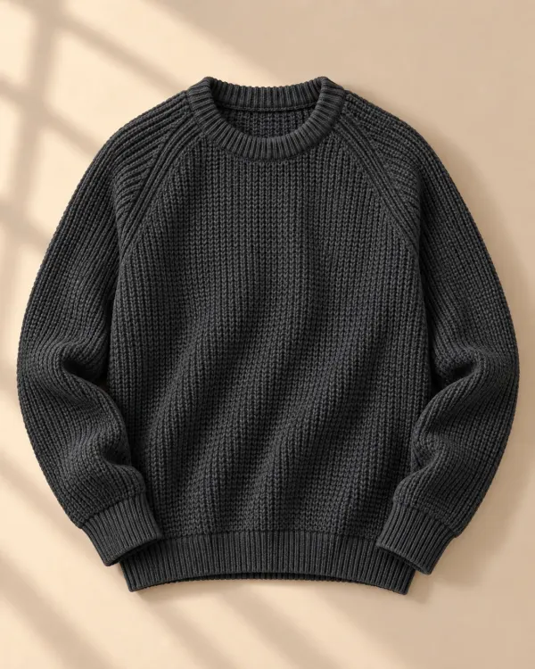 Kalın Örgü Reglan Kol Kazak - Füme