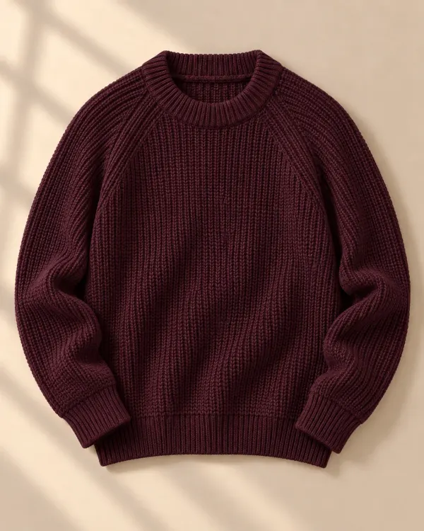 Kalın Örgü Reglan Kol Kazak - Koyu Bordo