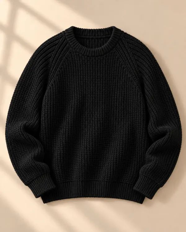 Kalın Örgü Reglan Kol Kazak - Siyah