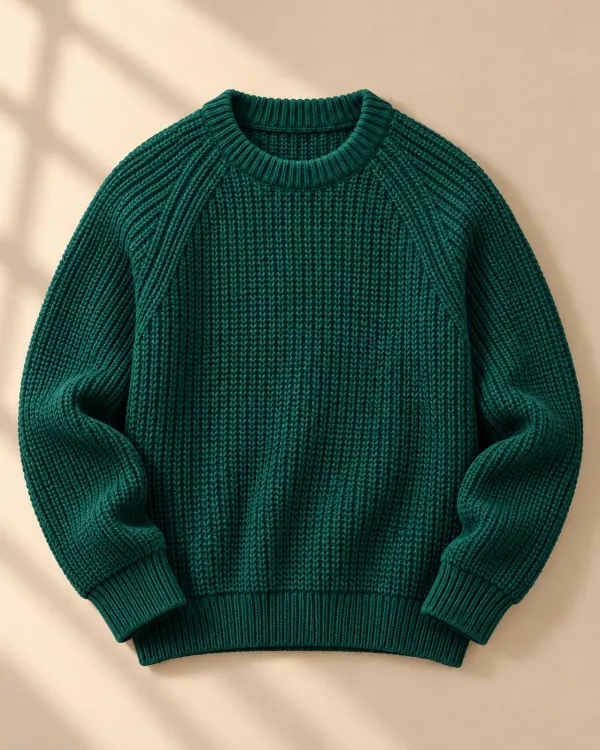Kalın Örgü Reglan Kol Kazak - Zümrüt