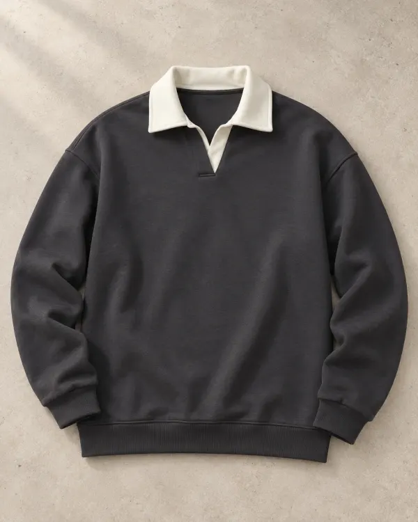 Kontrast Yaka Polo Sweatshirt - Yeni Antrasit