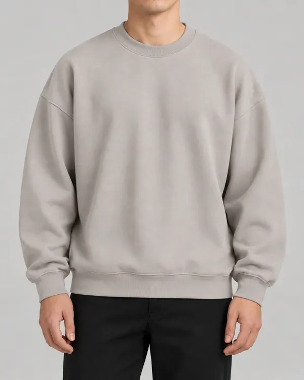 Oversize Bisiklet Yaka Sweatshirt - Açık Bej